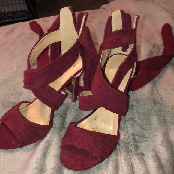 burgundy strappy shoes